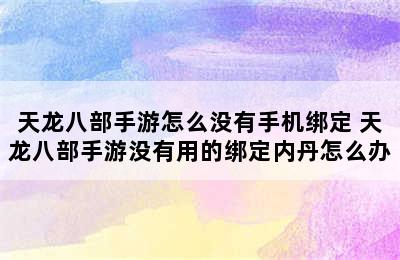 天龙八部手游怎么没有手机绑定 天龙八部手游没有用的绑定内丹怎么办